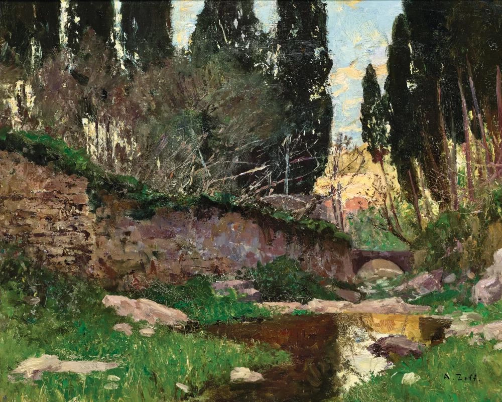 Un ruscello del Southern Stream con cipressi